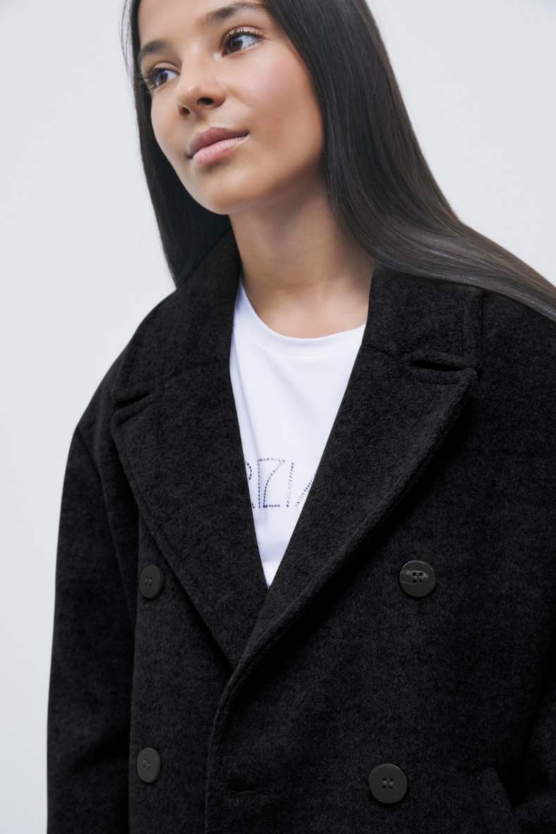 Double-breasted wool-blend coat, Black, Patrizia Pepe