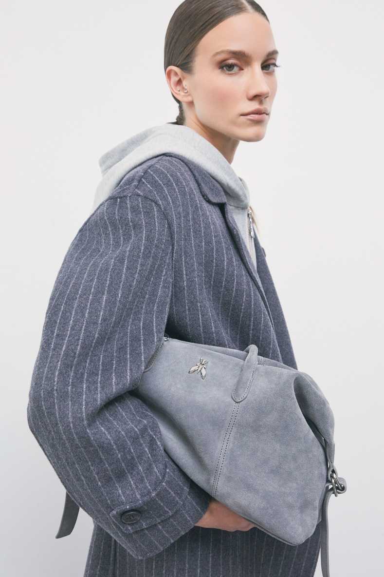 New Business suede bowling bag, Grey, Patrizia Pepe