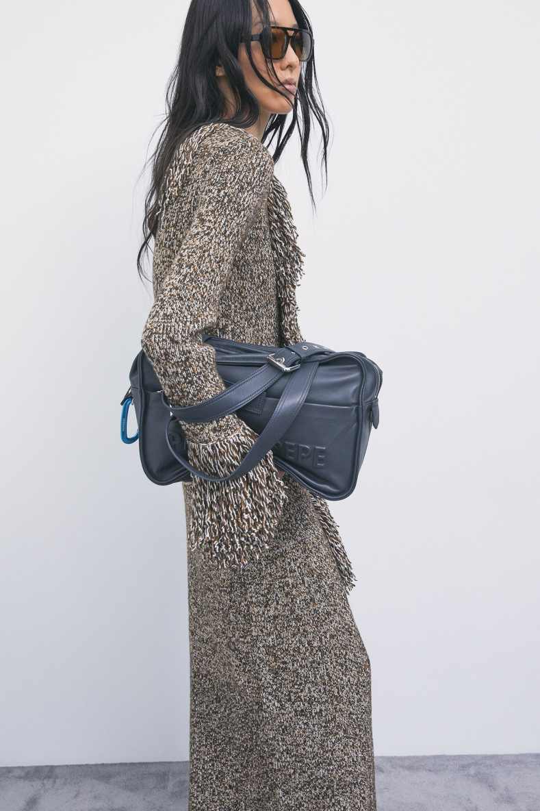(IM)PERFECTION shopping bag in leather, Blue, Patrizia Pepe