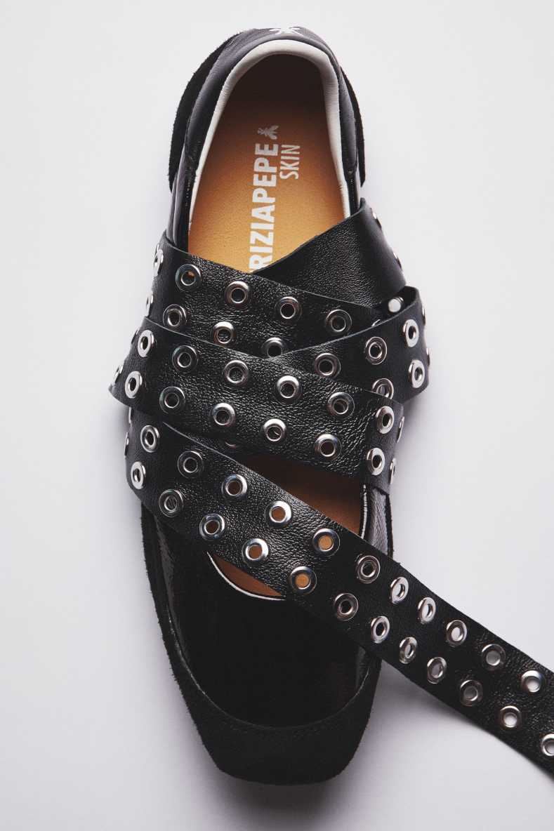 Dancing SKIN glossy studded ballerinas, Black, Patrizia Pepe