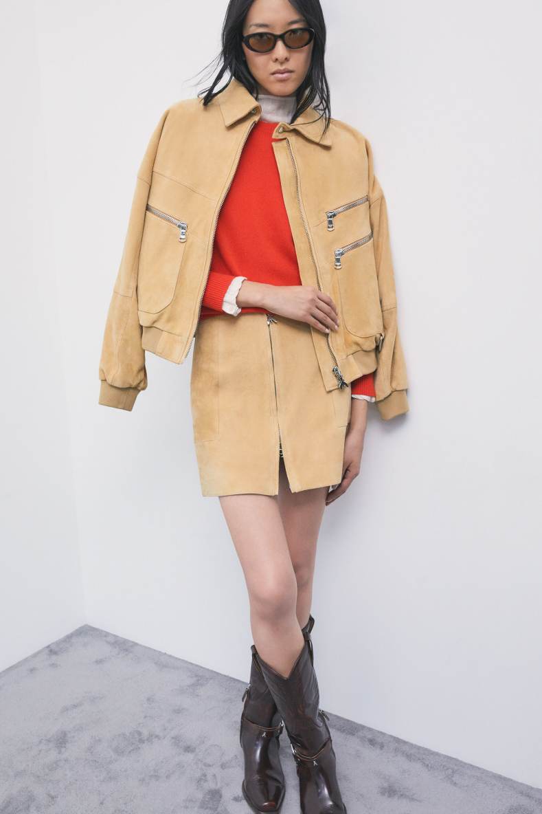 Jupe courte en daim avec zip, Beige, Patrizia Pepe