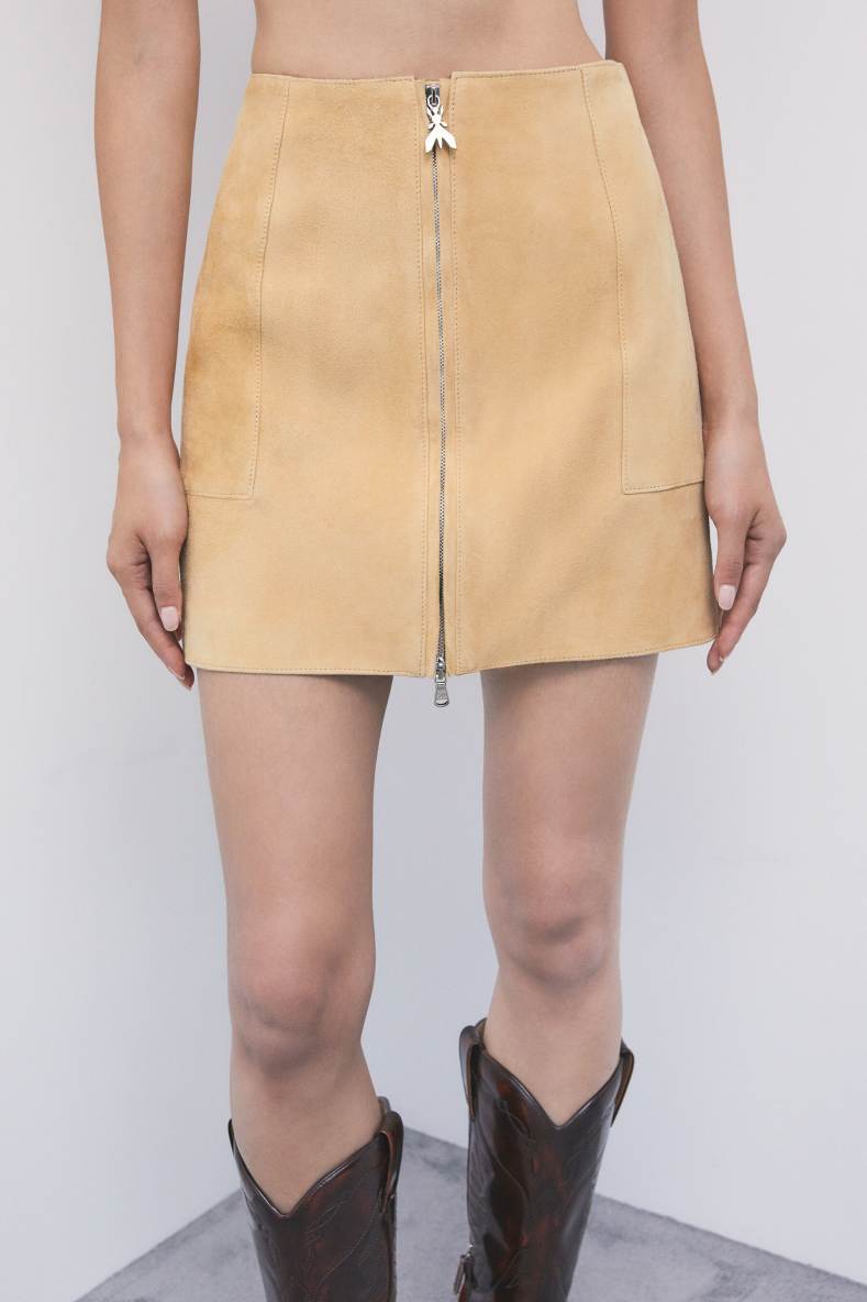 Jupe courte en daim avec zip, Beige, Patrizia Pepe