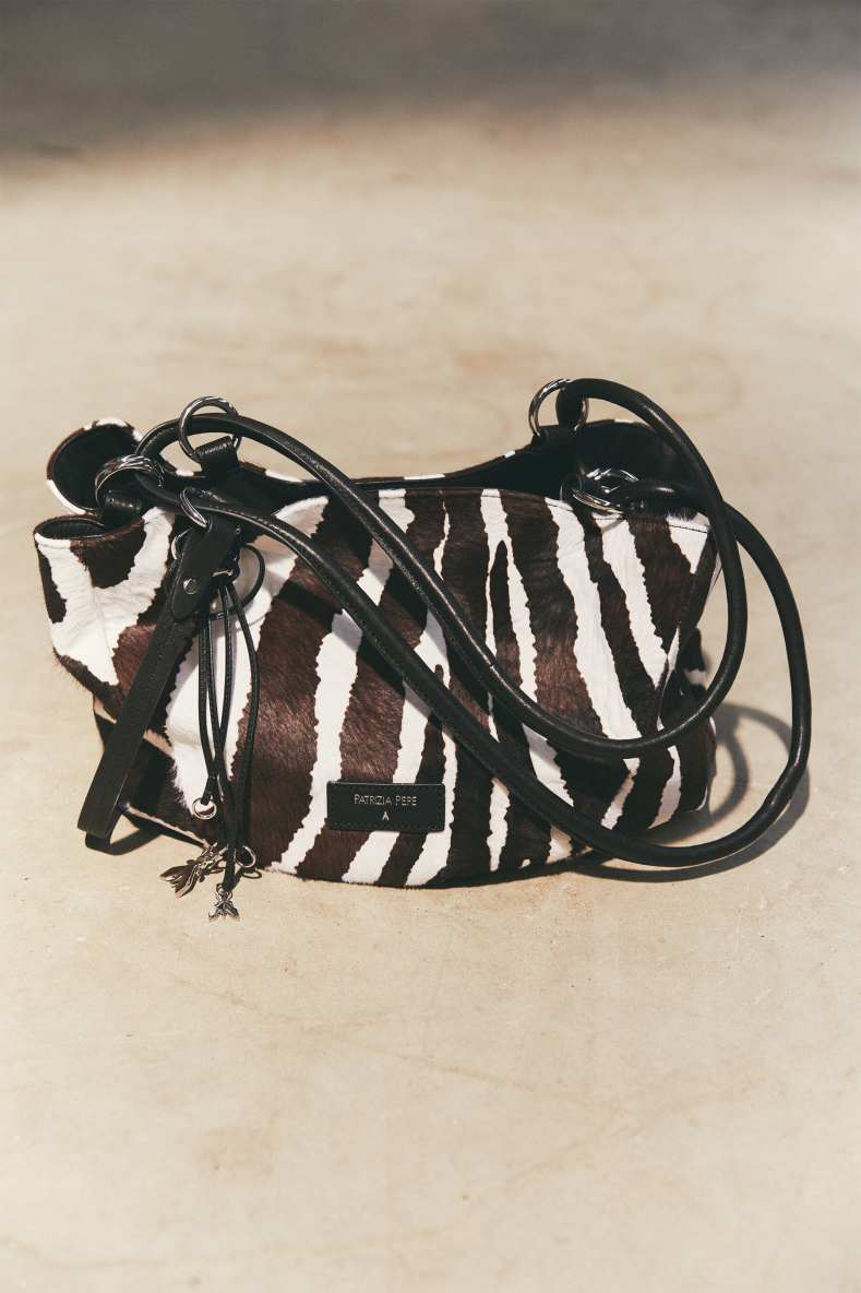 Black Horse zebra print bucket bag, Black/White, Patrizia Pepe