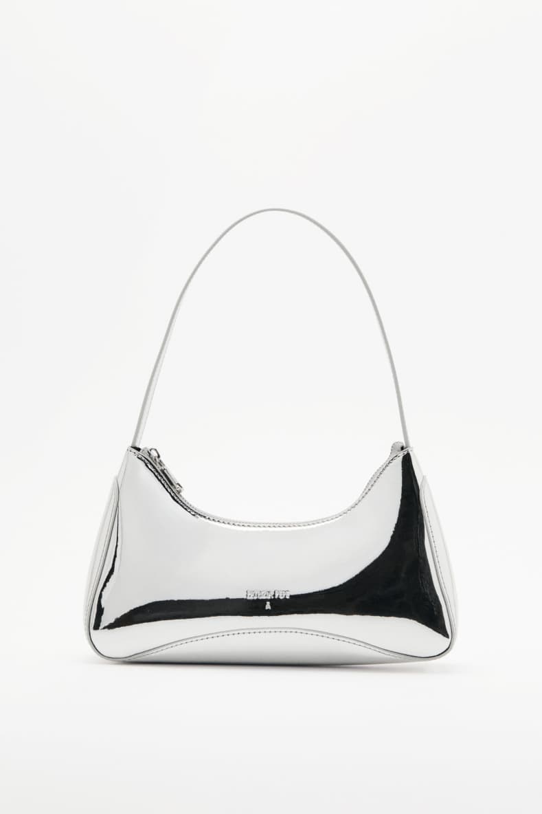Laminated leather shoulder bag, Silver, Patrizia Pepe