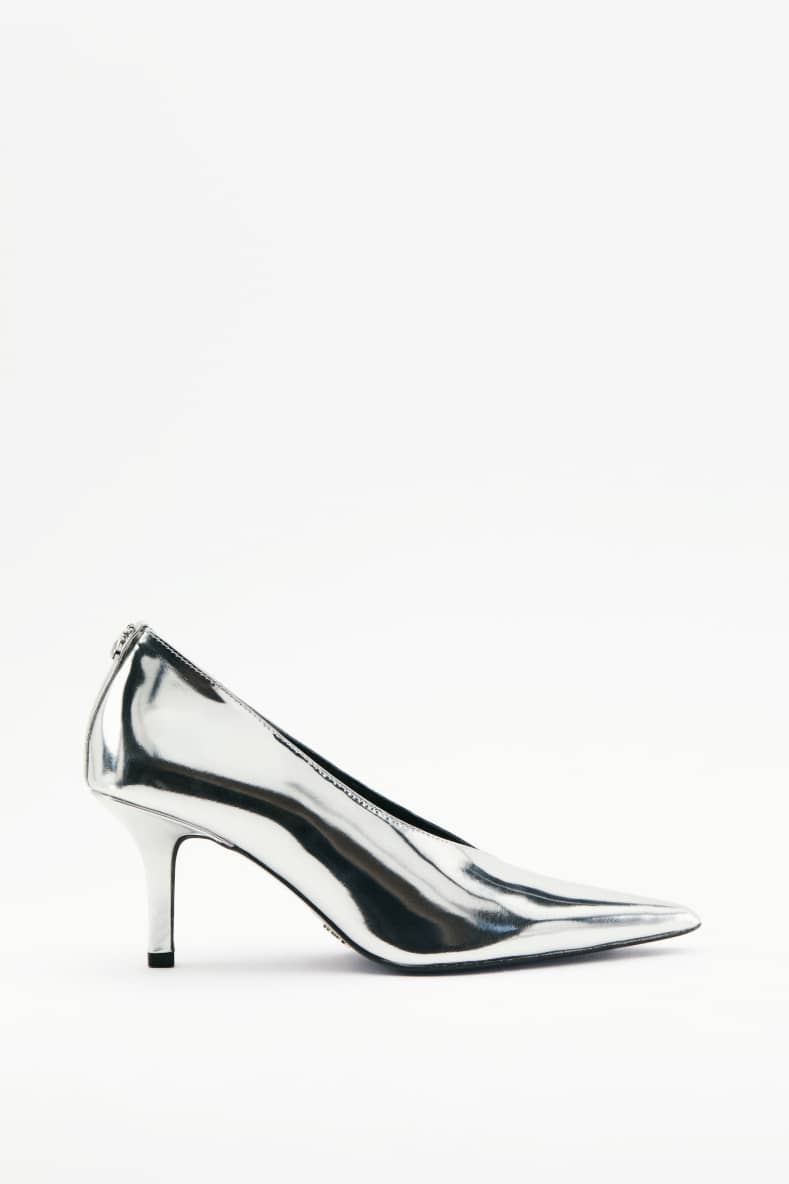 New Minimal Shape laminated pumps, Silver, Patrizia Pepe