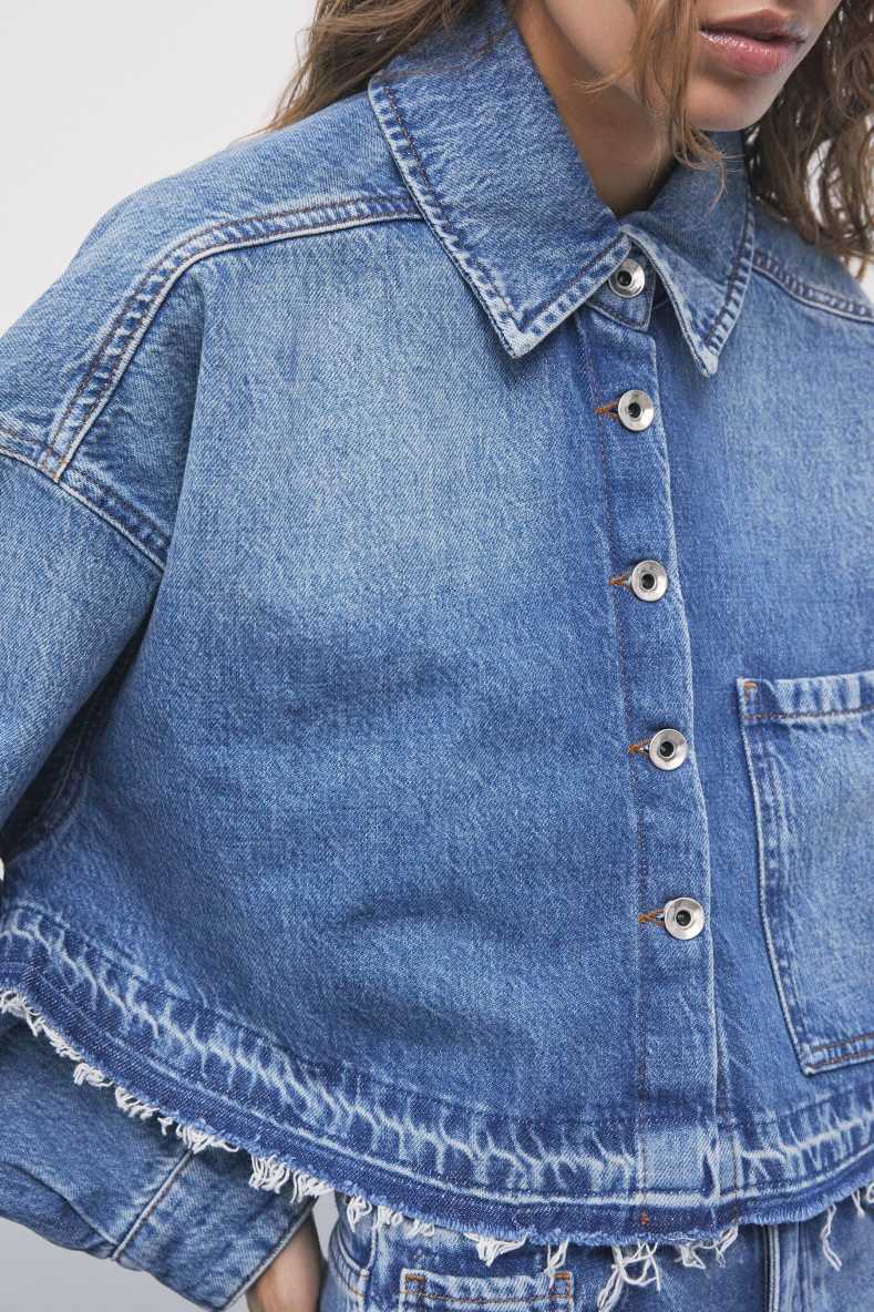 Cropped denim shirt, Blue, Patrizia Pepe