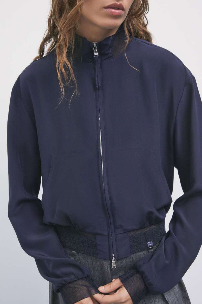 Silk bomber jacket, Blue, Patrizia Pepe