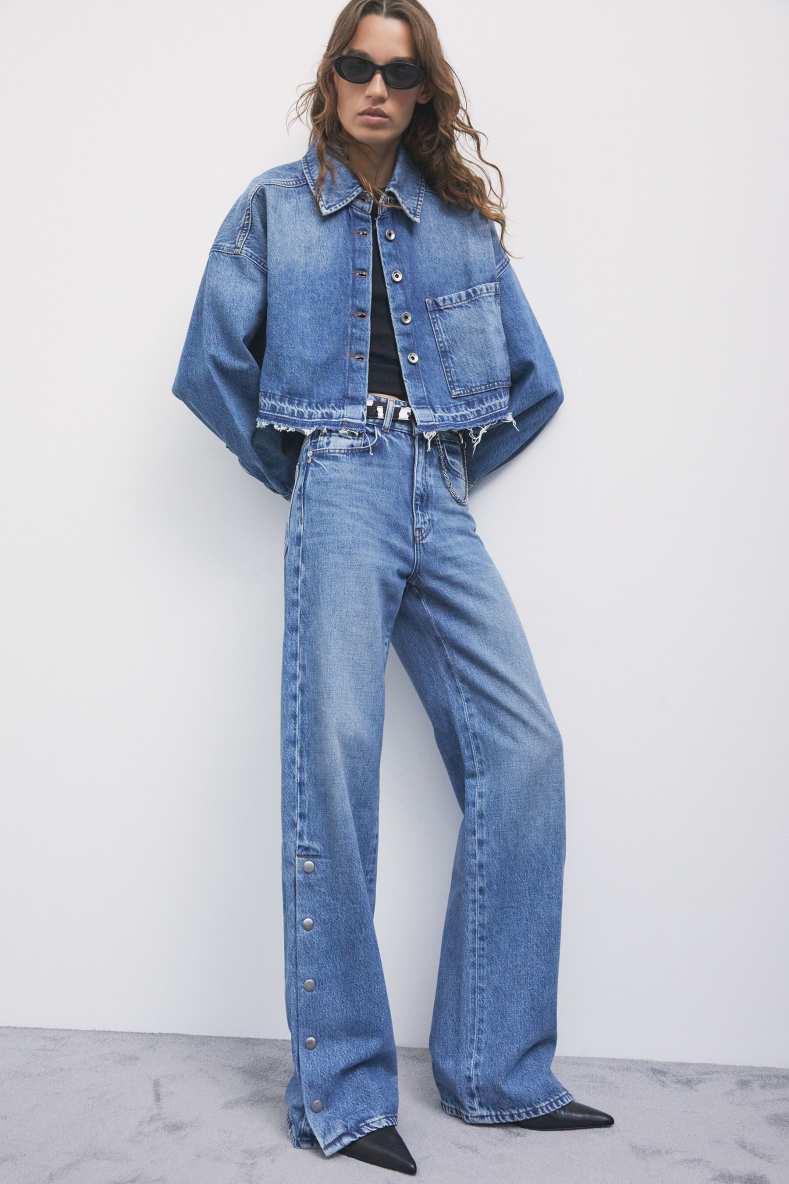 Wide-leg jeans with side slits, Blue, Patrizia Pepe
