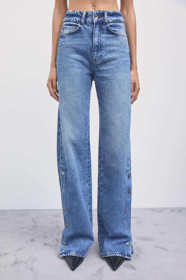 Wide-leg jeans with side slits, Blue, Patrizia Pepe