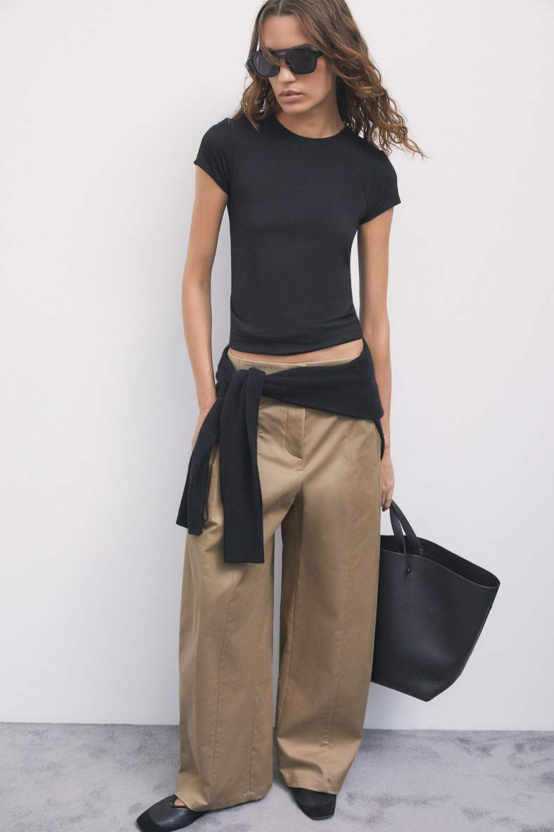 Pleated wide-leg gabardine trousers, Beige, Patrizia Pepe