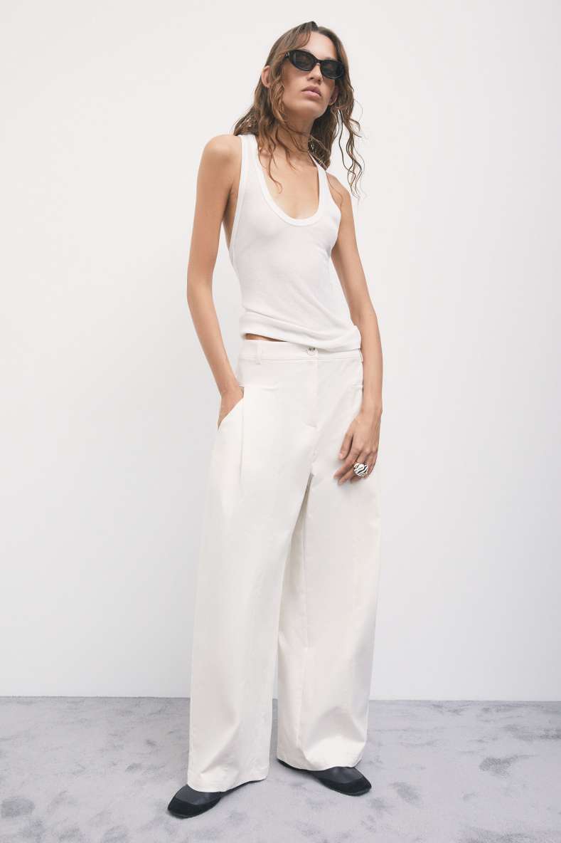 Pleated wide-leg gabardine trousers, White, Patrizia Pepe
