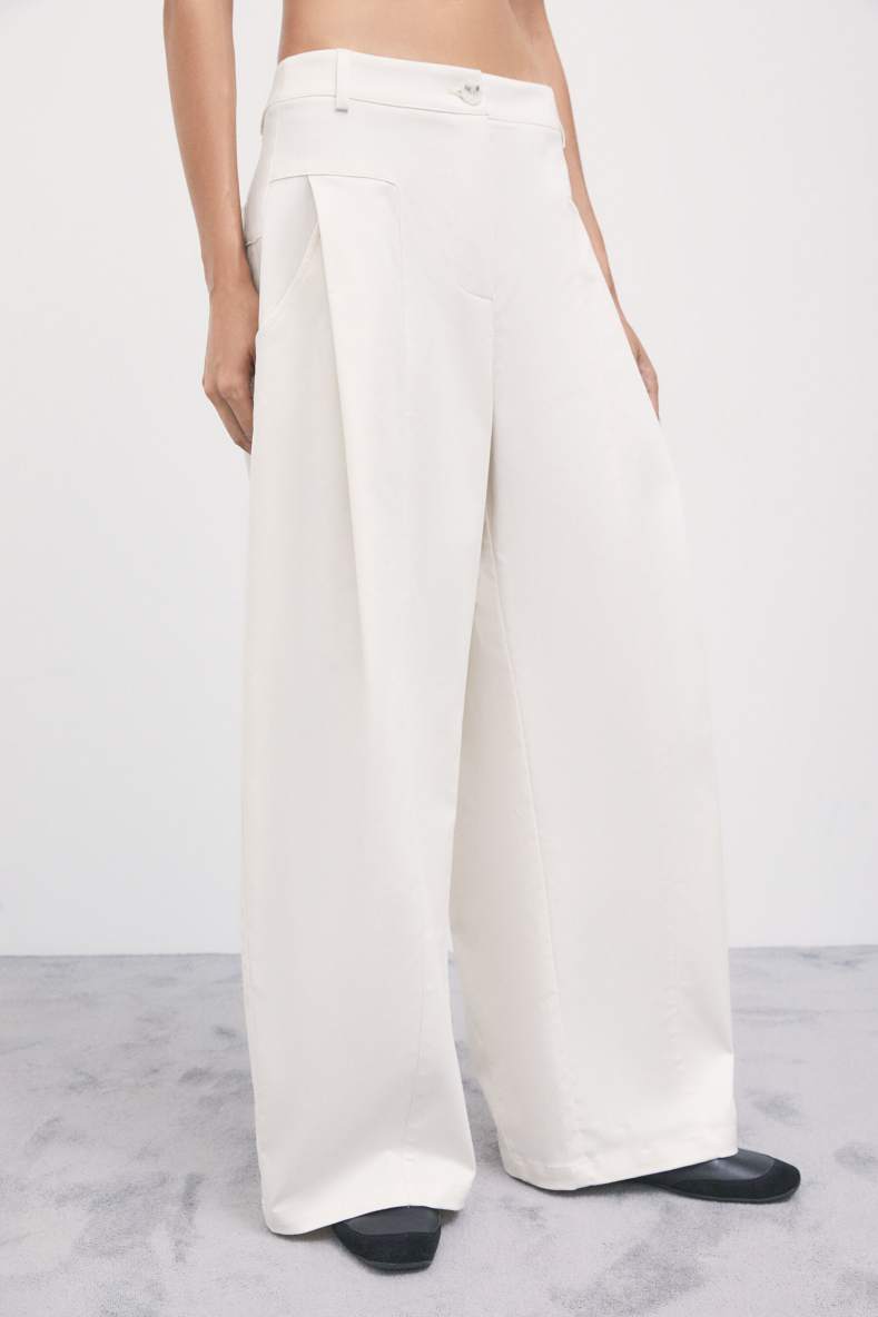 Pleated wide-leg gabardine trousers, White, Patrizia Pepe