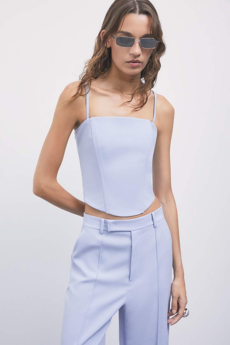 Cr&ecirc;pe bustier top, Light Blue, Patrizia Pepe