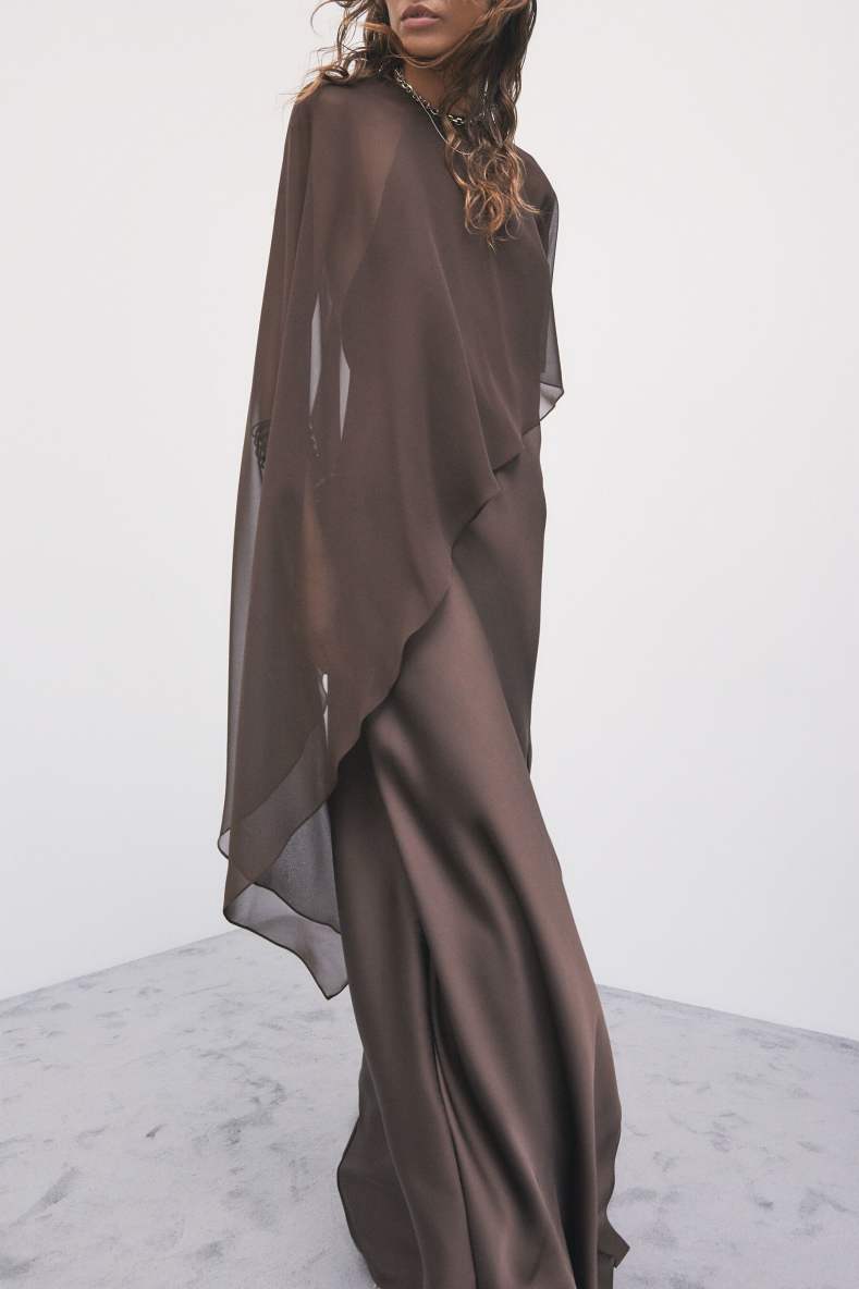 Asymmetric draped shoulder cover, Brown, Patrizia Pepe
