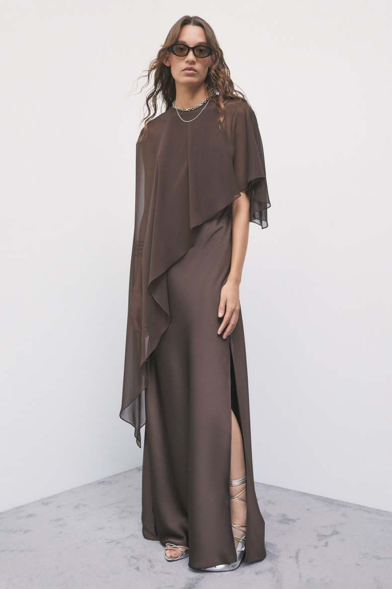 Asymmetric draped shoulder cover, Brown, Patrizia Pepe