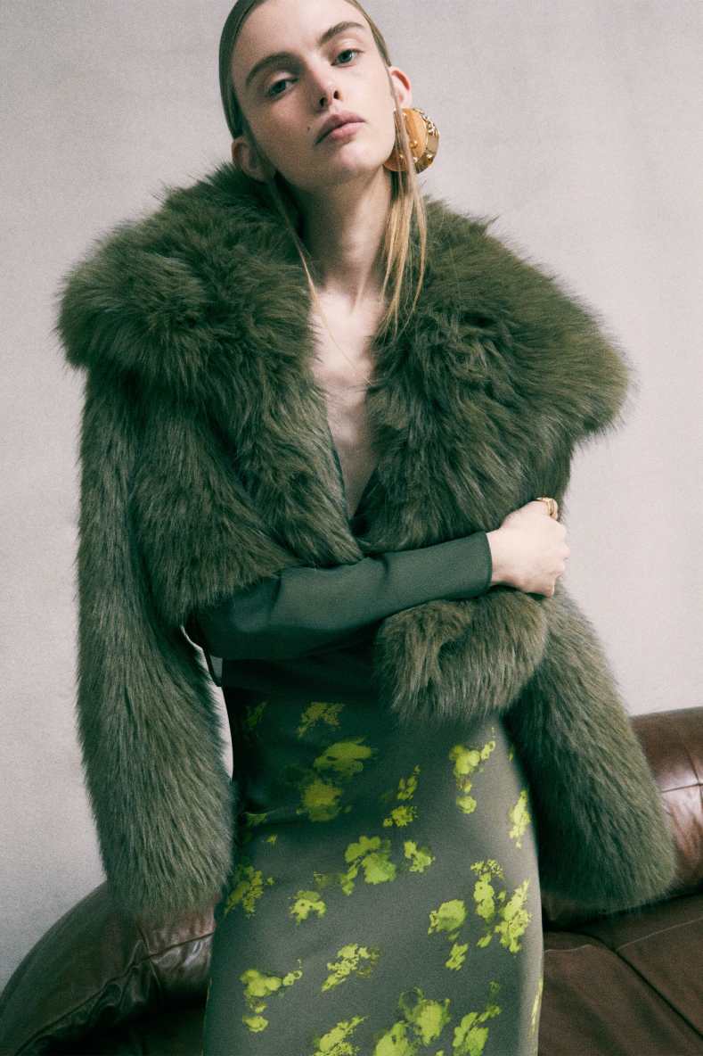 Cropped fluffy jacket, Green, Patrizia Pepe
