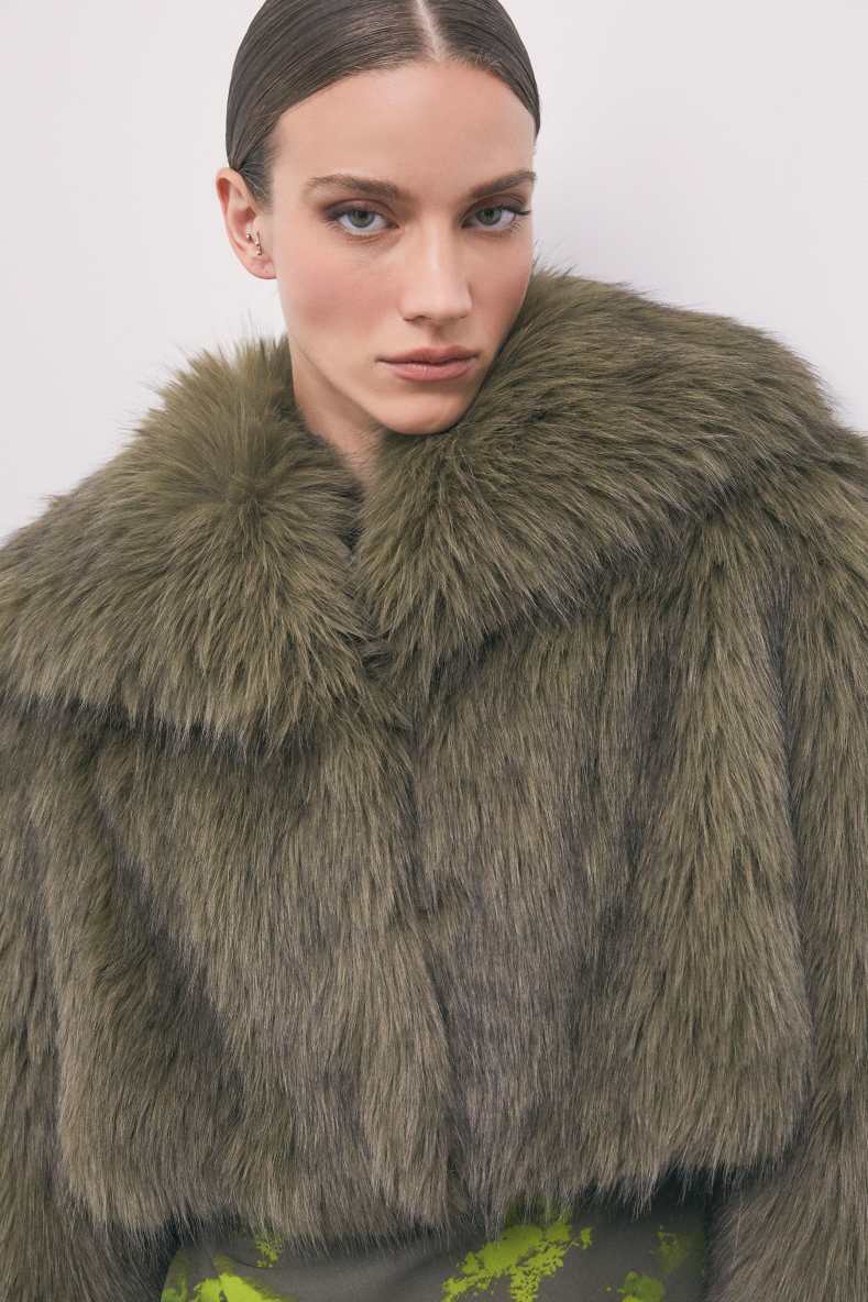 Cropped fluffy jacket, Green, Patrizia Pepe
