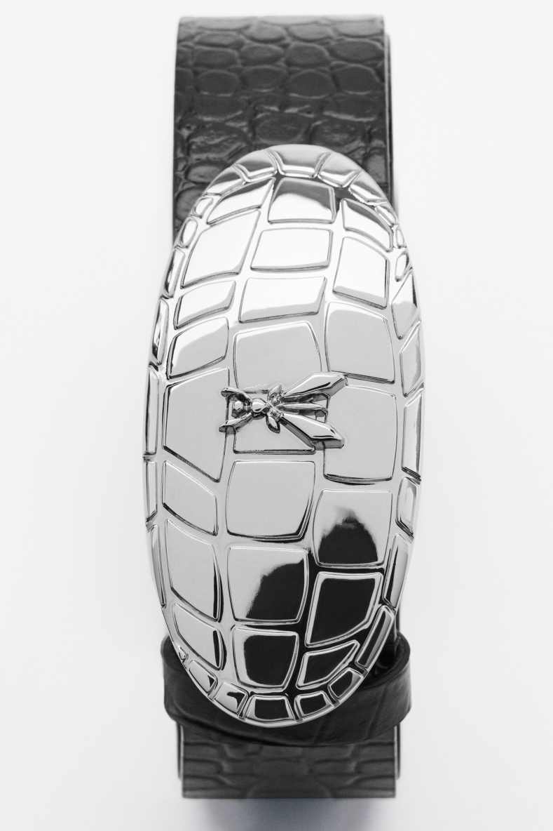 Leather belt with croco print, Black, Patrizia Pepe