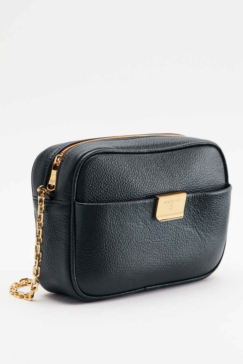 All Day leather crossbody bag with chain, Black, Patrizia Pepe