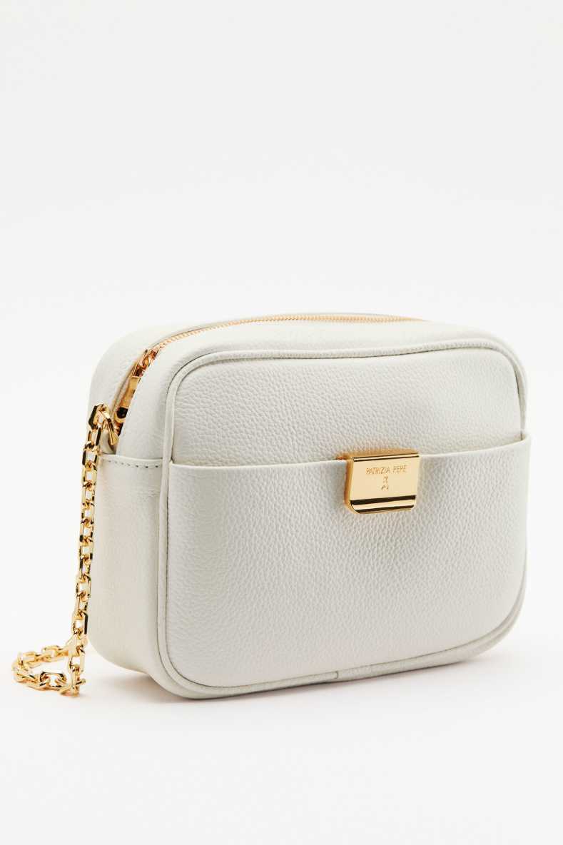 All Day leather crossbody bag with chain, White, Patrizia Pepe
