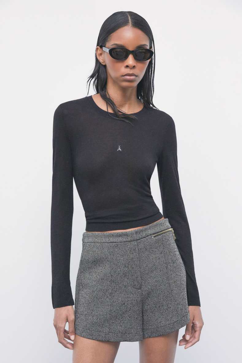 Long-sleeved viscose-blend top, Black, Patrizia Pepe