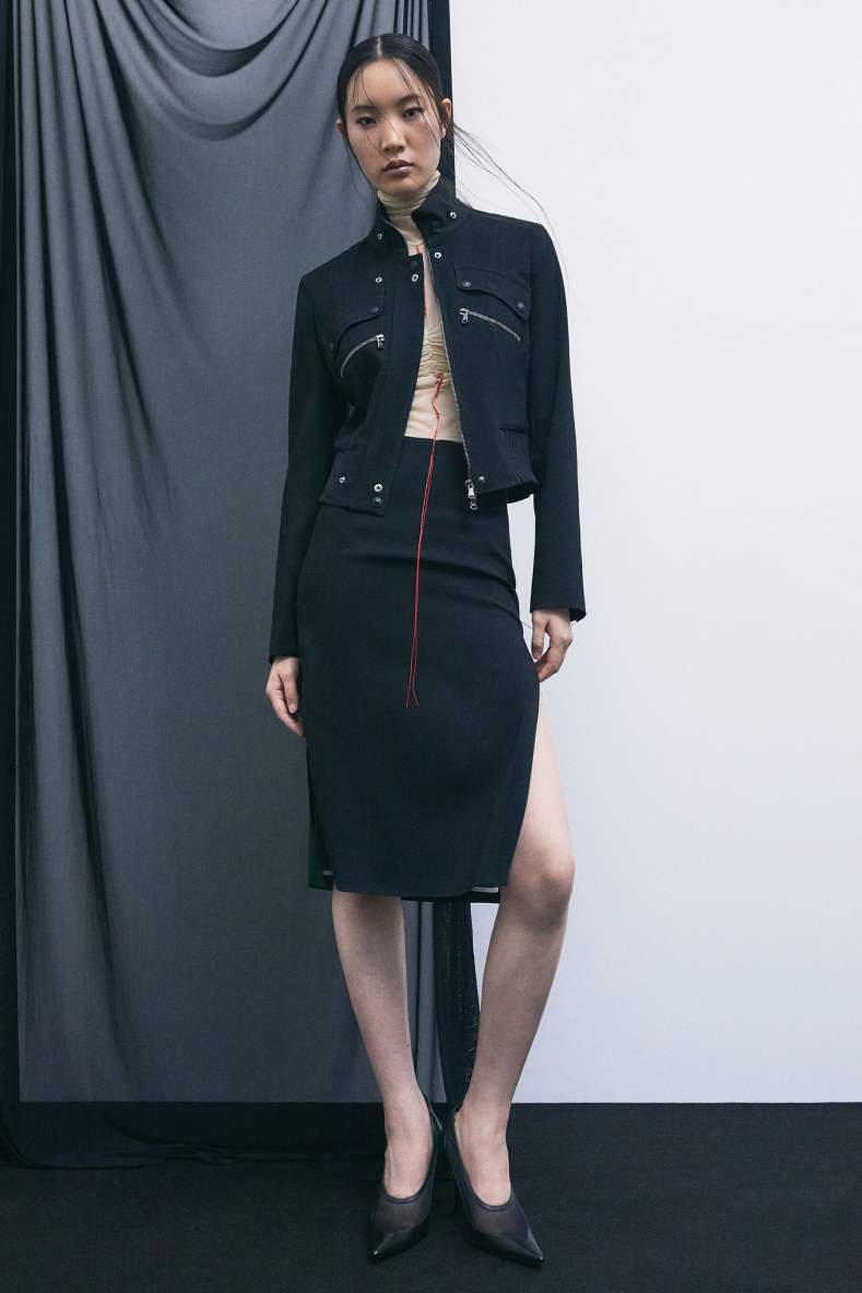 &ldquo;My SKIN Tailoring&rdquo; midi skirt in cr&ecirc;pe with slits, Black, Patrizia Pepe