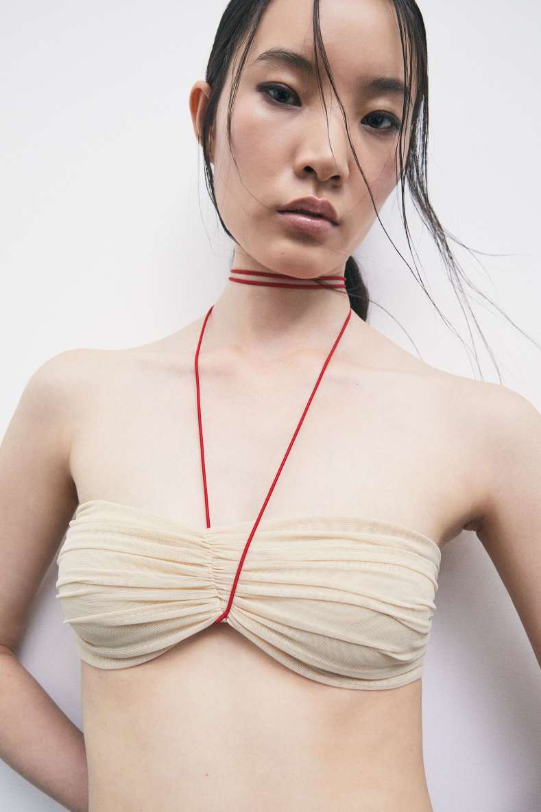 &bdquo;My SKIN Tailoring&ldquo; Bandeau-Top aus drapiertem T&uuml;ll, Beige, Patrizia Pepe