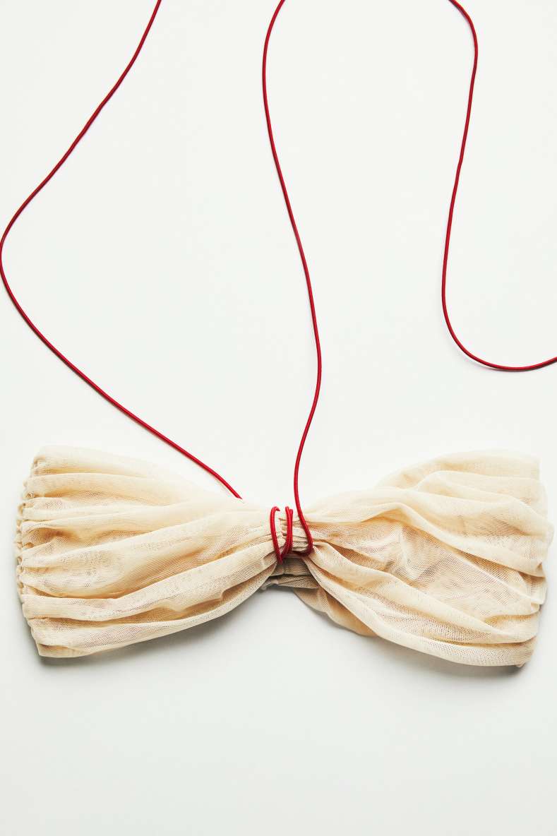 &bdquo;My SKIN Tailoring&ldquo; Bandeau-Top aus drapiertem T&uuml;ll, Beige, Patrizia Pepe