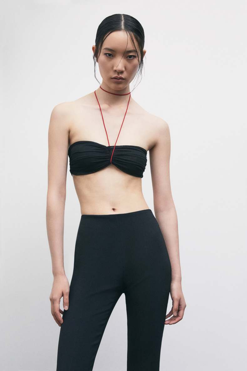 &bdquo;My SKIN Tailoring&ldquo; Bandeau-Top aus drapiertem T&uuml;ll, Schwarz, Patrizia Pepe