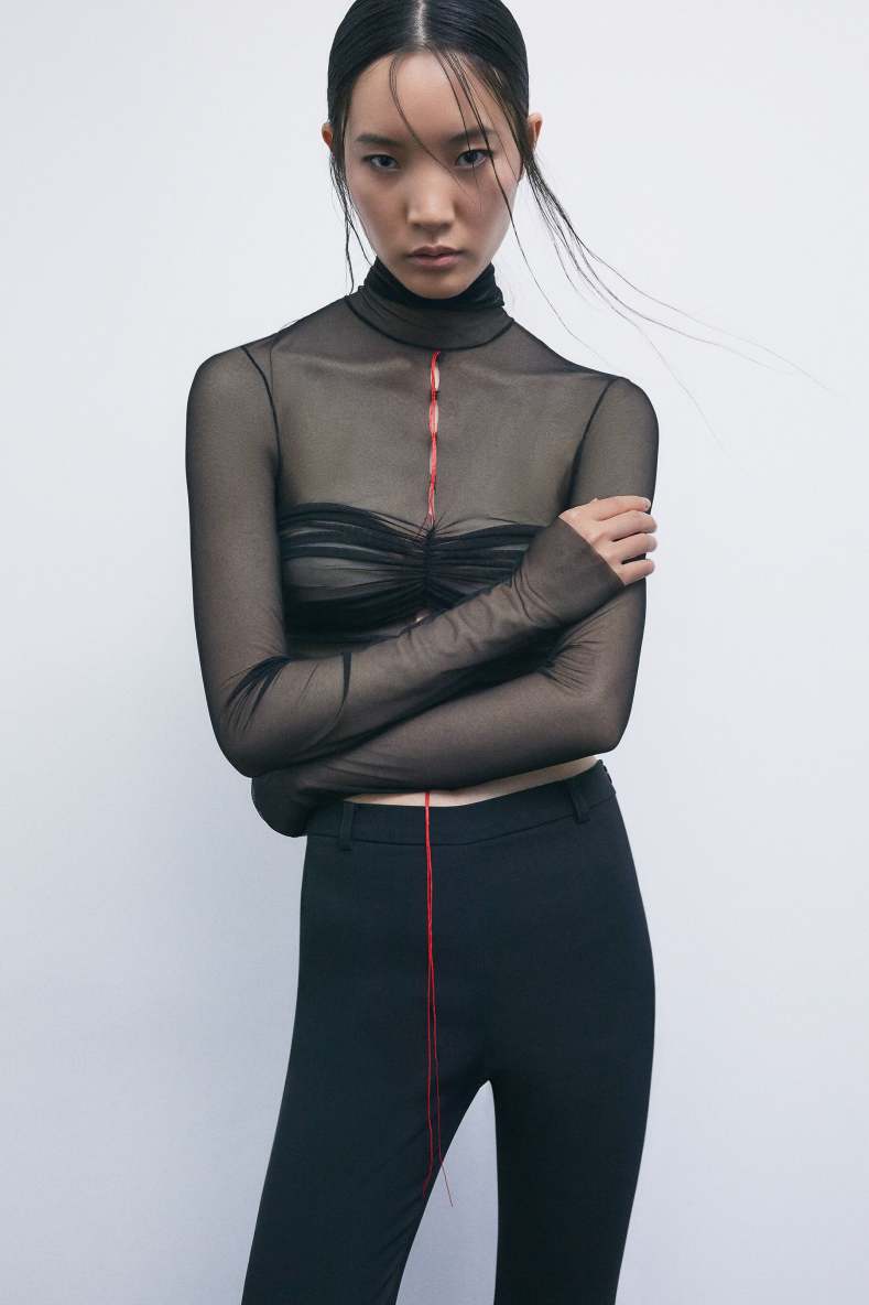 &bdquo;My SKIN Tailoring&ldquo; Longsleeve aus T&uuml;ll, Schwarz, Patrizia Pepe