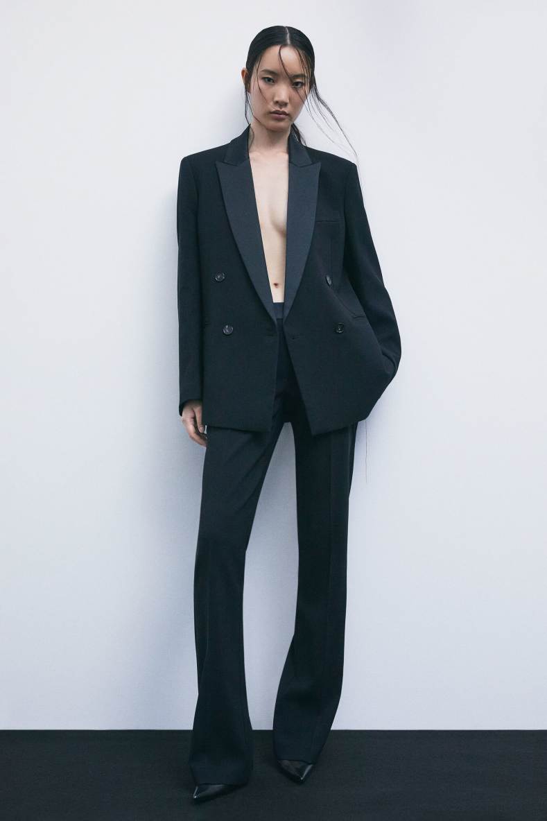 &ldquo;My SKIN Tailoring&rdquo; straight-leg trousers in cr&ecirc;pe with satin details, Black, Patrizia Pepe