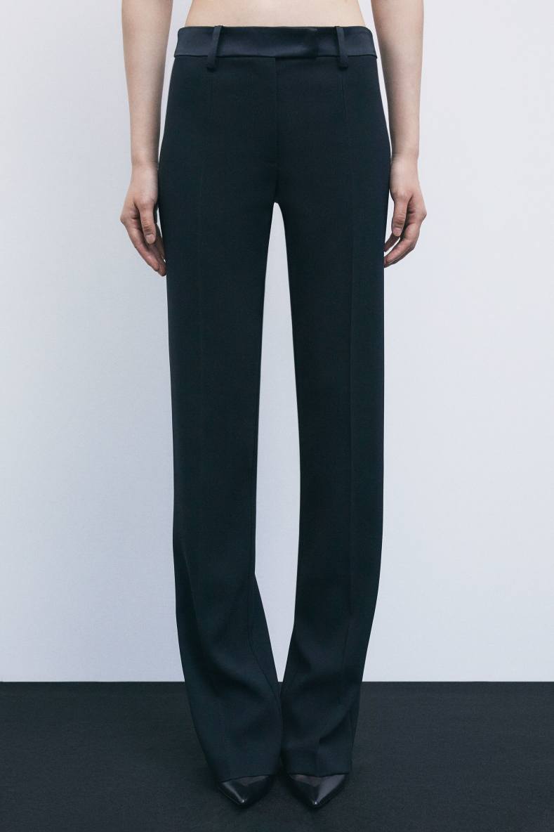 &ldquo;My SKIN Tailoring&rdquo; straight-leg trousers in cr&ecirc;pe with satin details, Black, Patrizia Pepe