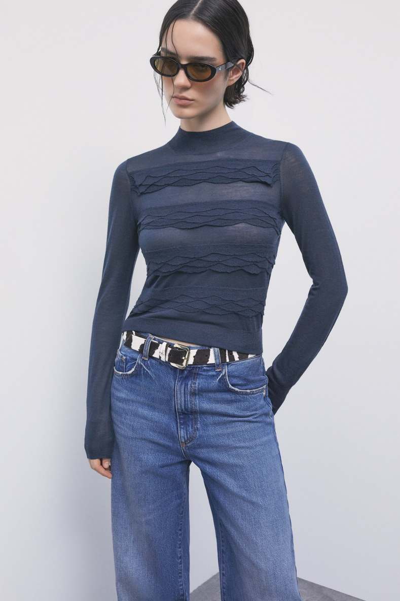 Jersey de lana con volantes, Azul