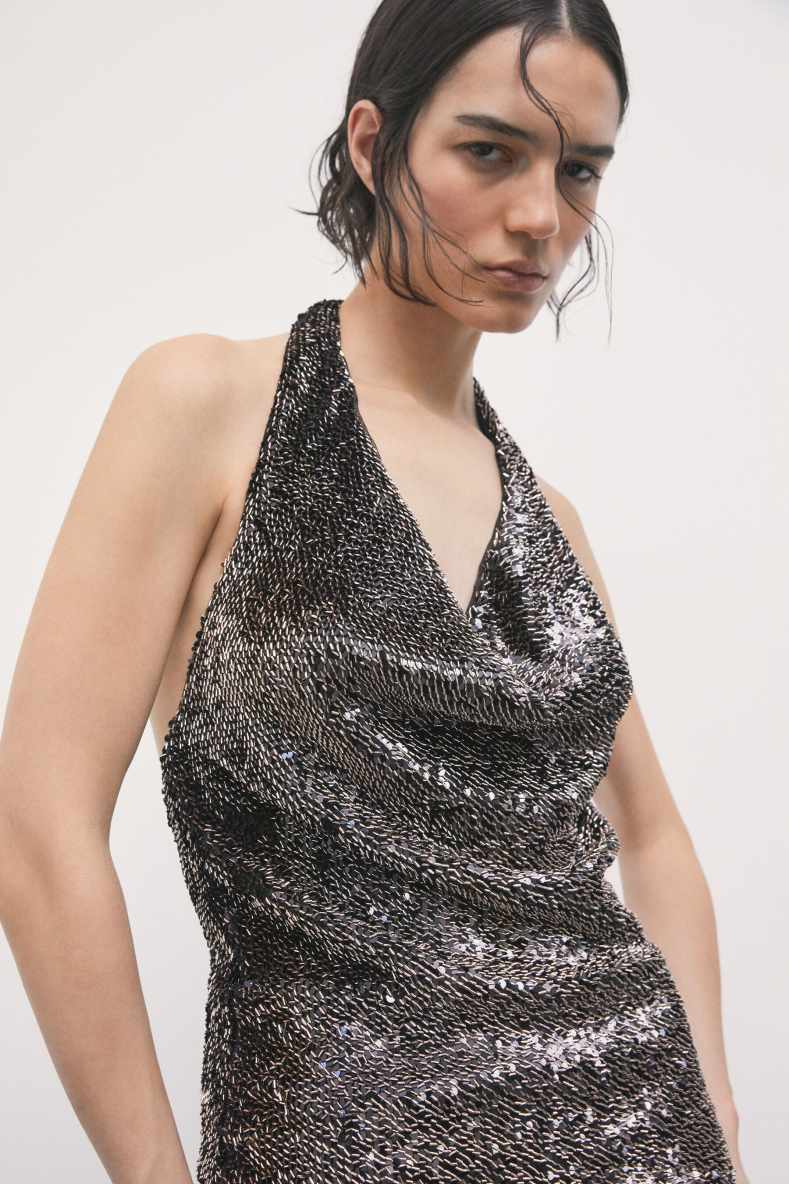 Sequined Long Dress, Black, Patrizia Pepe