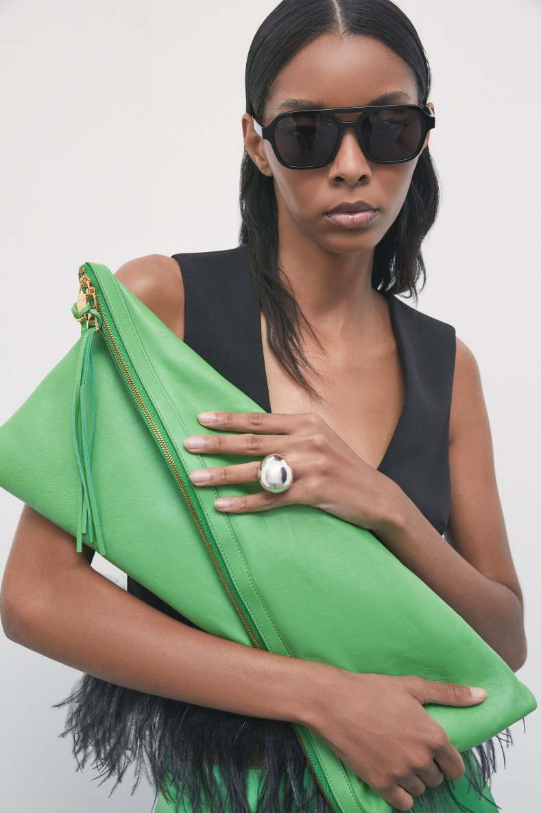 Vedo Non Vedo leather clutch, Green, Patrizia Pepe