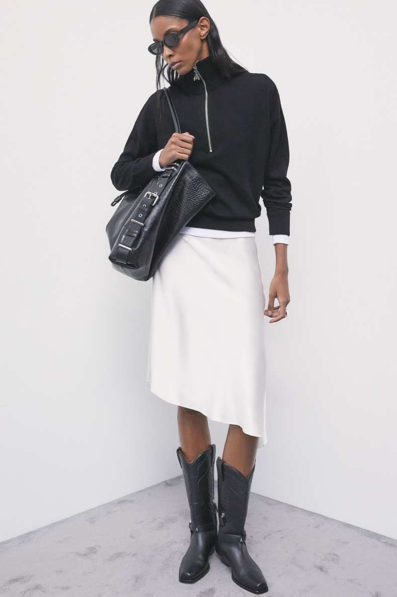 Asymmetrical silk midi skirt, White, Patrizia Pepe