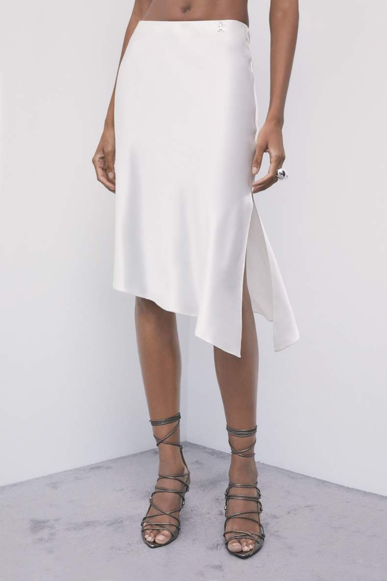 Asymmetrical silk midi skirt, White, Patrizia Pepe
