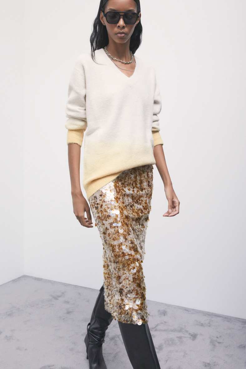 Sequined midi skirt, Gold, Patrizia Pepe