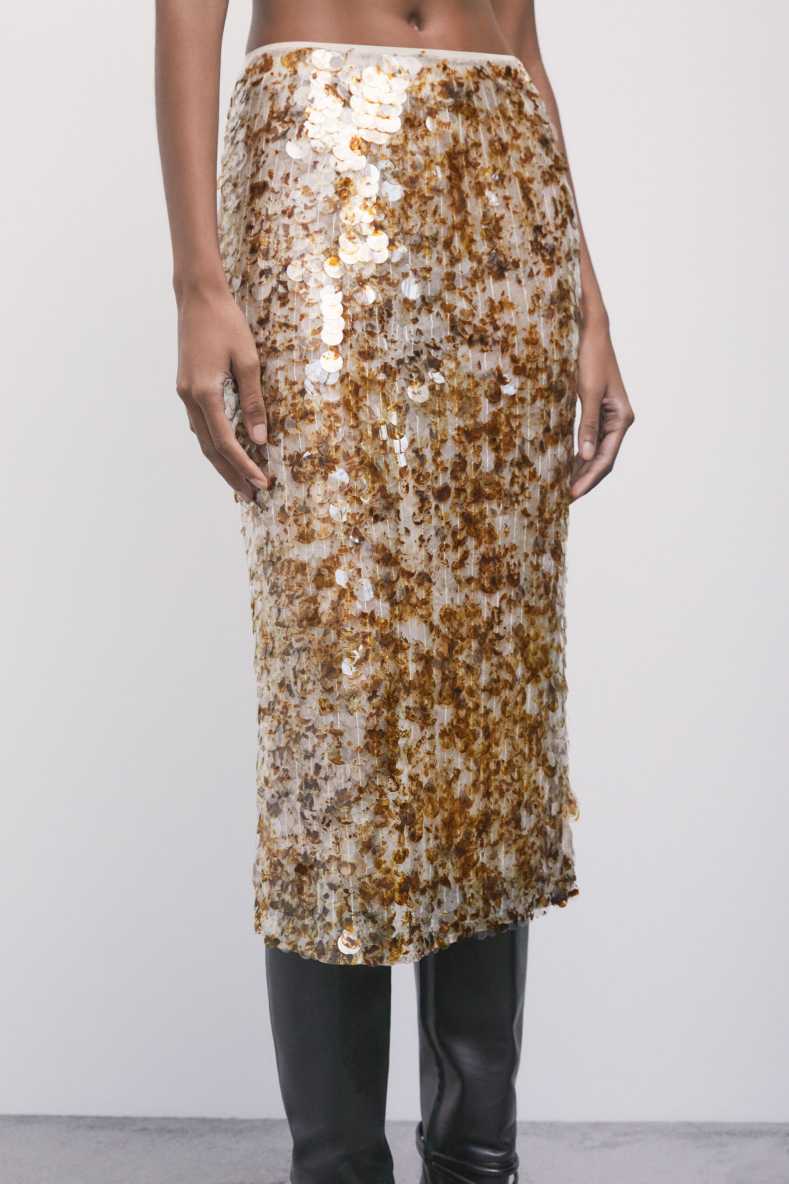 Sequined midi skirt, Gold, Patrizia Pepe
