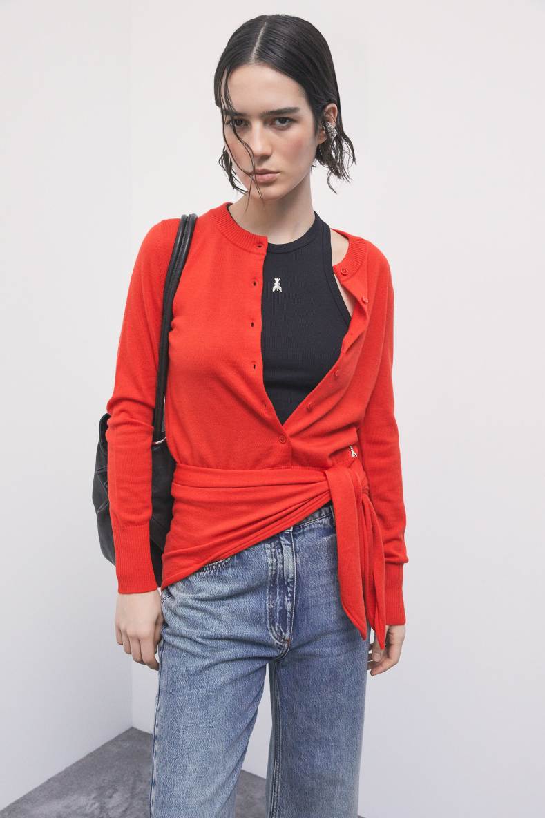 Wool cardigan with bandana, Orange, Patrizia Pepe