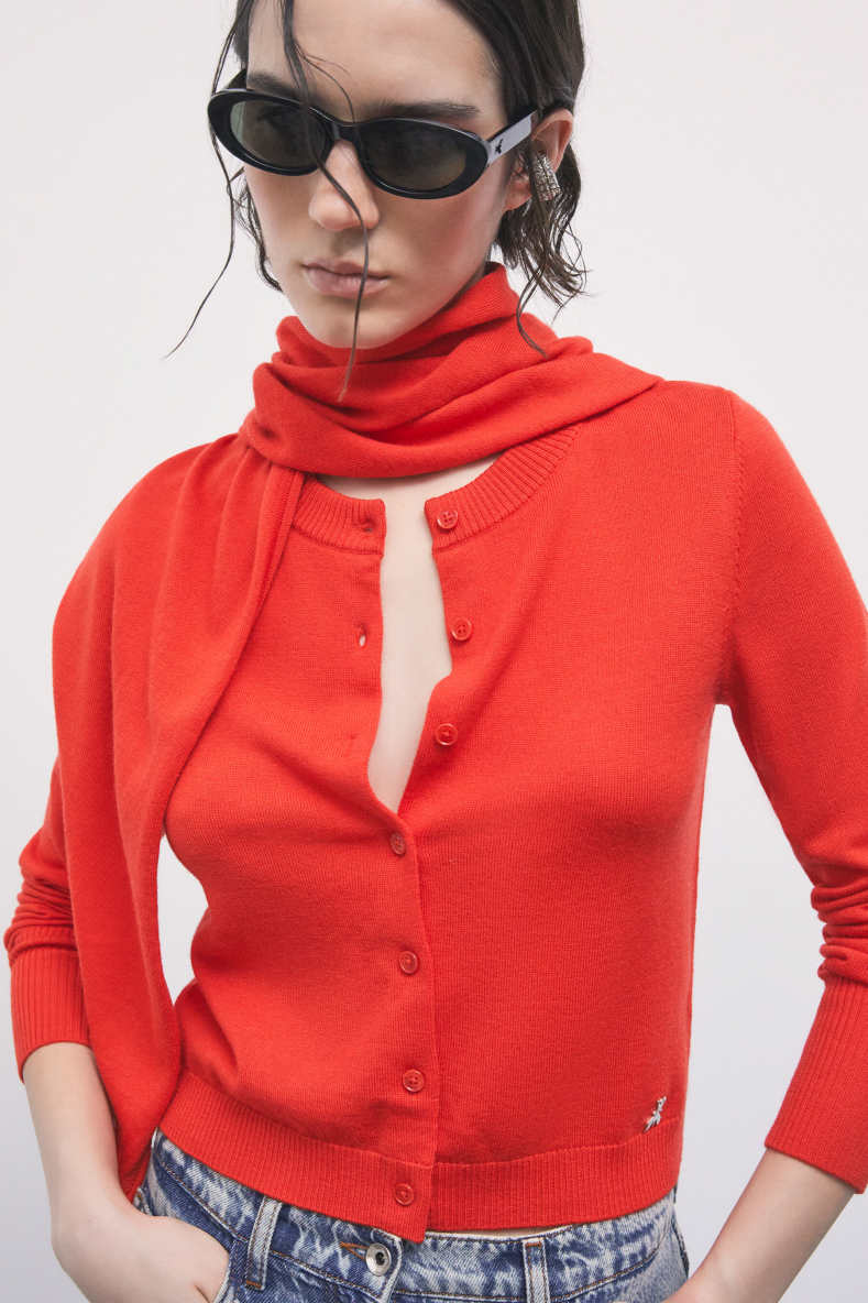 Wool cardigan with bandana, Orange, Patrizia Pepe
