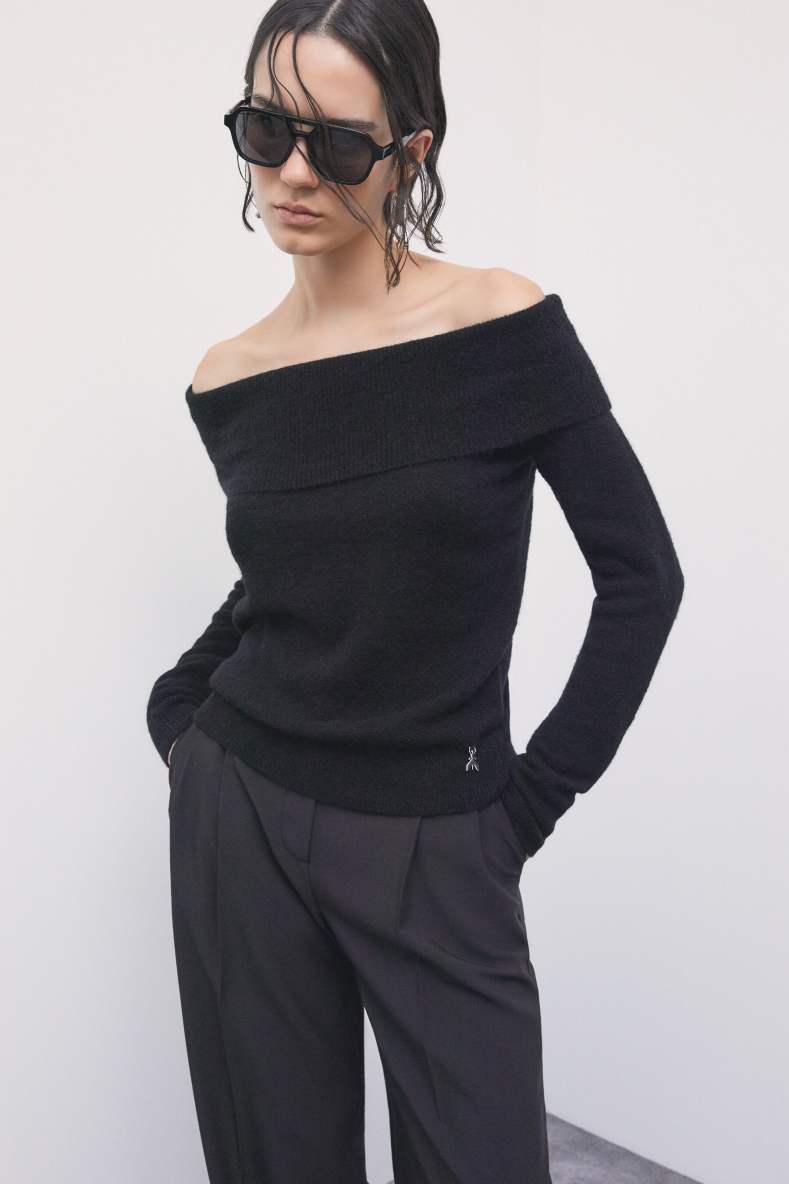 Jersey con hombros descubiertos, Negro