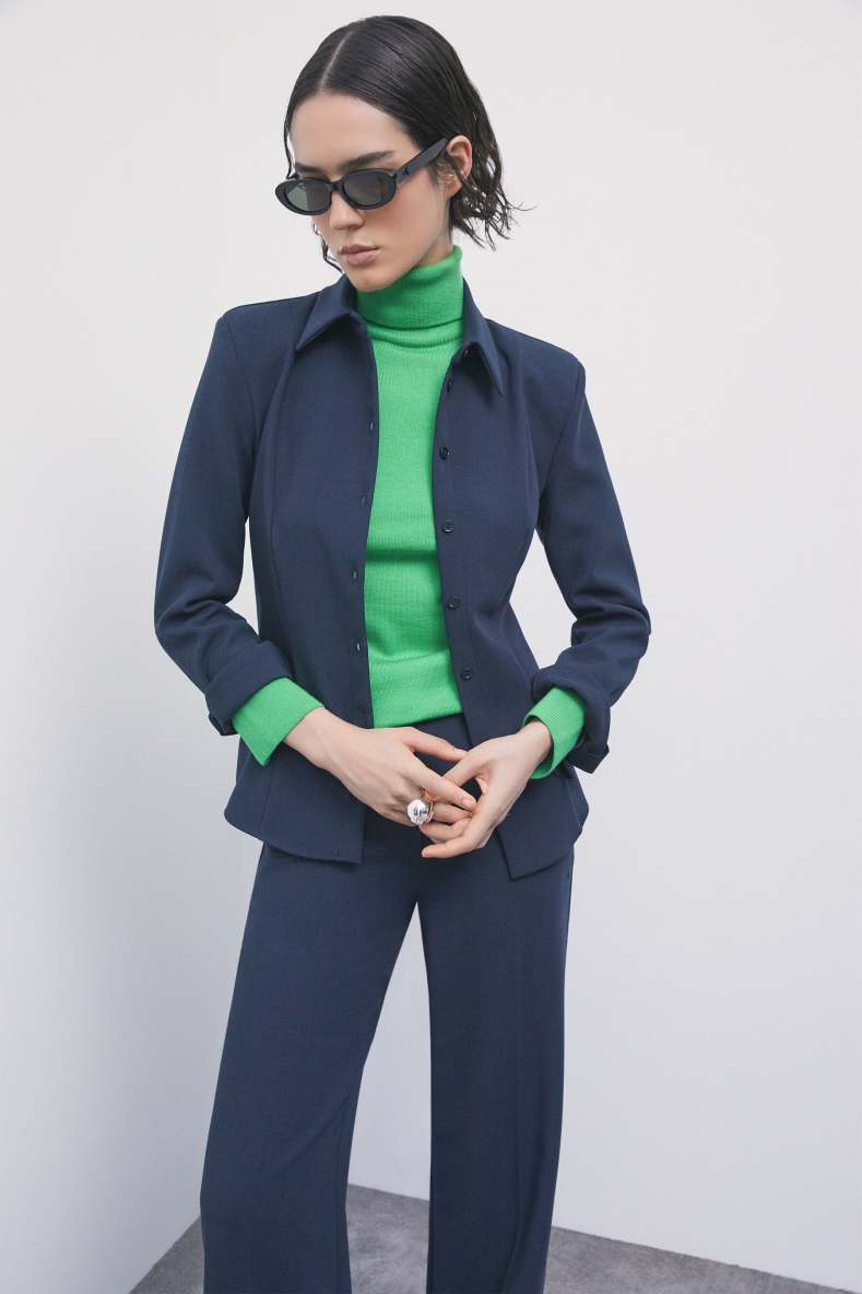 Jersey de cuello alto de lana ajustado, Verde