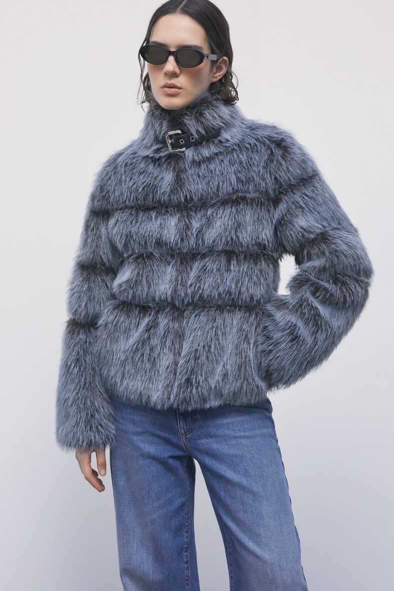 Kurze flauschige Jacke, Blau, Patrizia Pepe