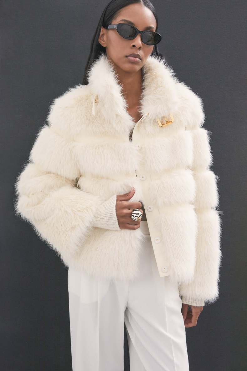 Kurze flauschige Jacke, Wei&szlig;, Patrizia Pepe