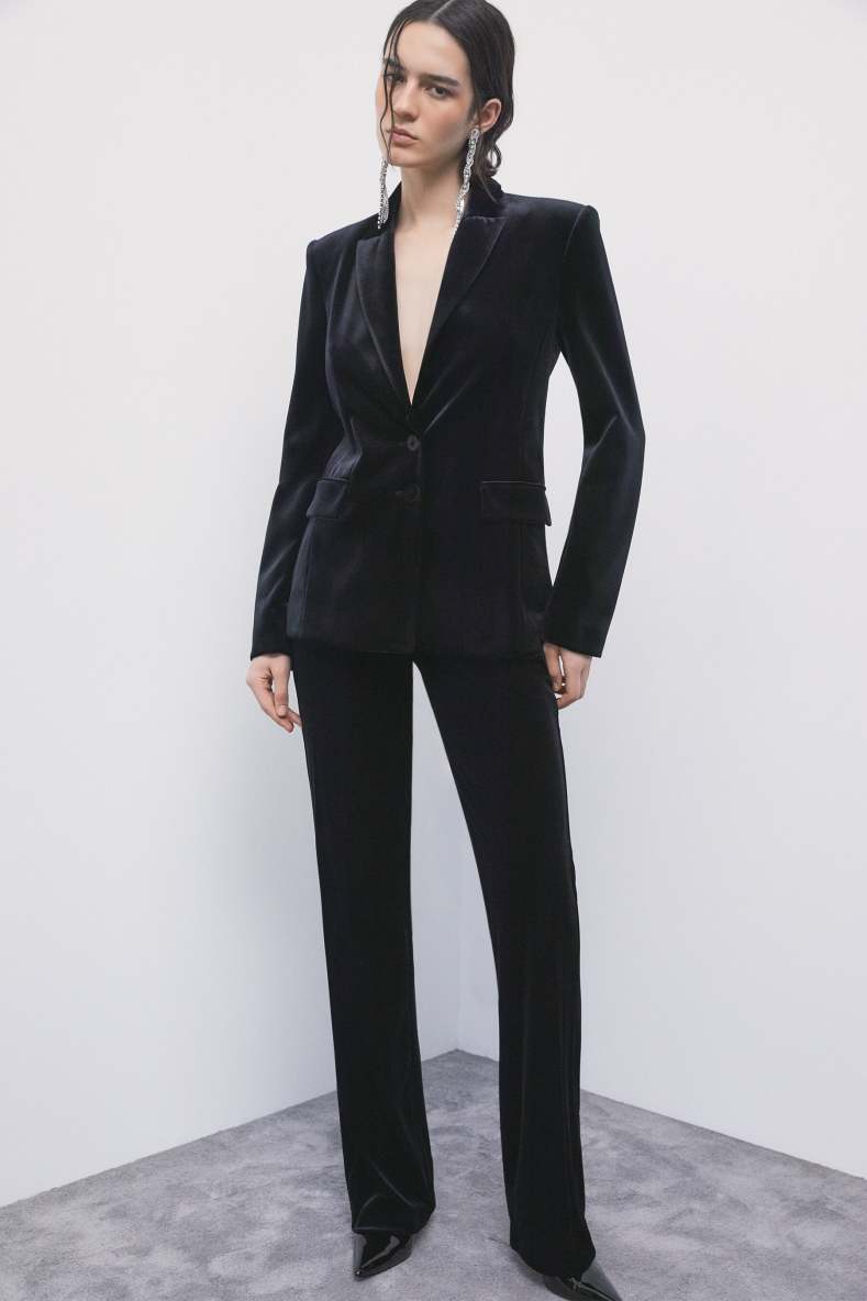 Straight-leg stretch-velvet trousers, Black, Patrizia Pepe
