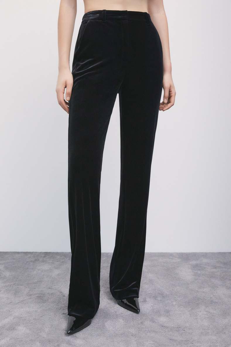 Straight-leg stretch-velvet trousers, Black, Patrizia Pepe