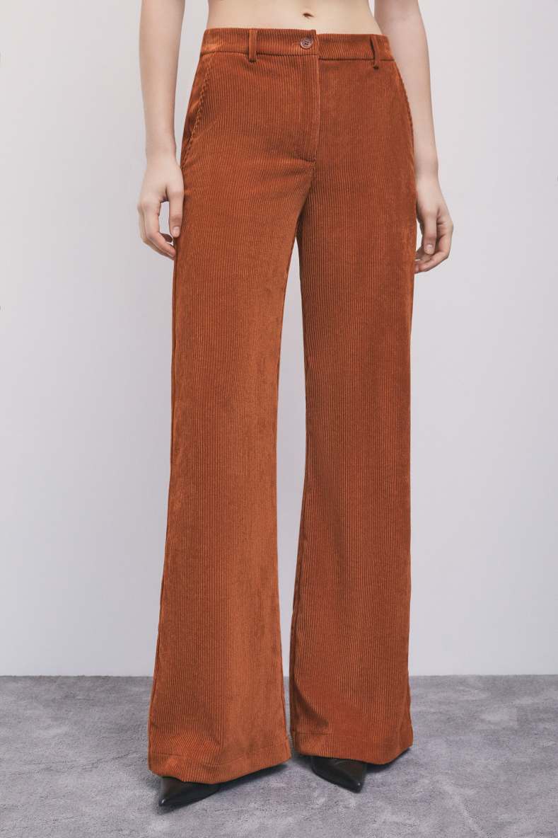 Pantal&oacute;n palazzo de tiro bajo en pana fina, Naranja oscuro