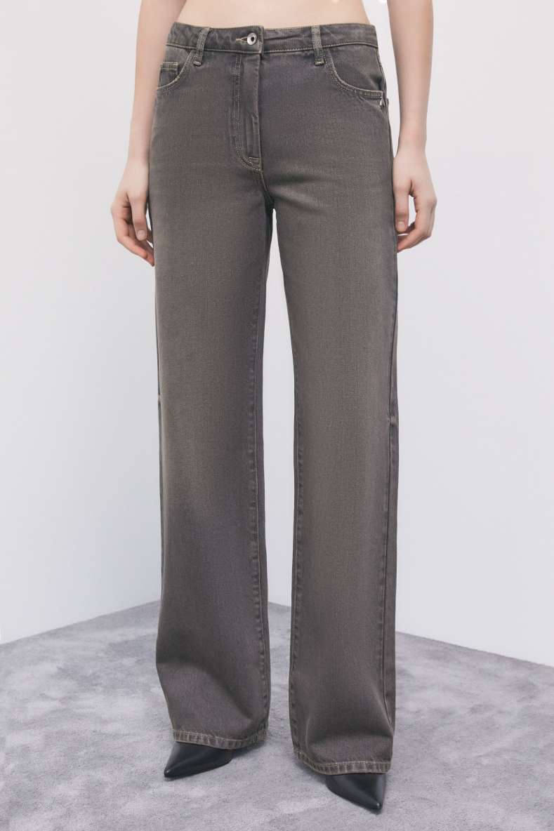 Vaqueros wide leg de tiro bajo, Marr&oacute;n