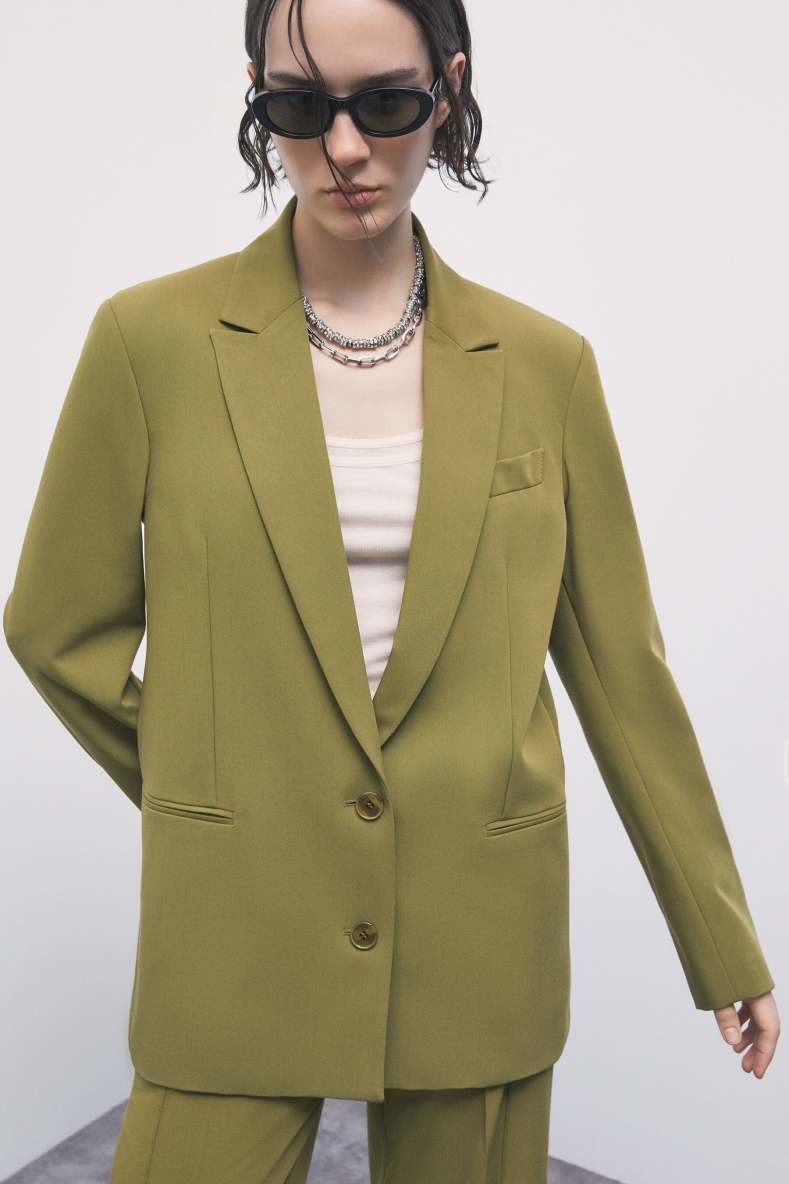 Oversizer zweireihiger Gabardine-Blazer, Gr&uuml;n, Patrizia Pepe
